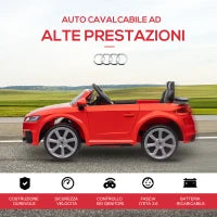 Macchina Elettrica per Bambini 3-5 Anni Licenza AUDI TT con Telecomando e Fari LED, 102x60x44 cm, Rosso