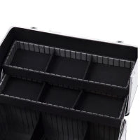 Valigetta Porta Trucchi a 3 Livelli con 2 Serrature, in Alluminio, MDF ed EVA, 36.5x24x29 cm, Argento