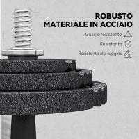 Pesi per Palestra 2 in 1 da 42 kg con 14 Dischi, Bilanciere e Manubri, in Acciaio, 180x24x24 cm, Nero