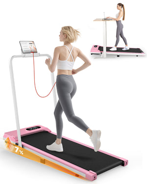 Tapis Roulant Elettrico Pieghevole 1-8 km/h - RATTANTREE - con Inclinazione, Display a LED, Supporto per App e Tablet - Portante 145kg - Rosa