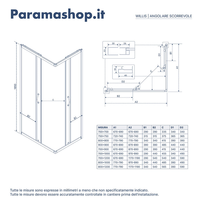 Box doccia angolare 70x120 cm serigrafato 4 mm profili neri | Willis