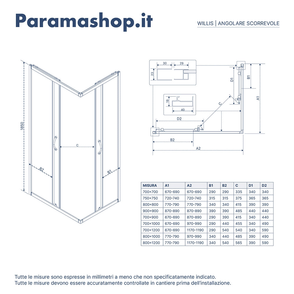 Box doccia angolare 80x120 cm trasparente 4 mm profili neri | Willis