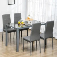 Set da Pranzo 5 Pezzi con 1 Tavolo da Pranzo e 4 Sedie Moderne in Similpelle, Metallo e Vetro Temperato, Grigio