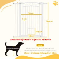 Cancellino per Cani Regolabile con Estensioni e Porta per Gatti, 76-104x106cm, Bianco