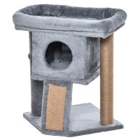 Albero per Gatti con Casetta per Gatti e Lettino in Peluche, Tiragraffi in Juta e Pallina, Grigio
