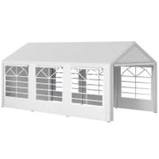 Gazebo da Giardino 6x3 m con Finestre Laterali, 3 Stanze e Porte a Cerniera, Bianco