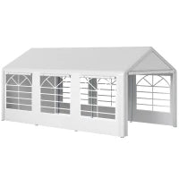 Gazebo da Giardino 6x3 m con Finestre Laterali, 3 Stanze e Porte a Cerniera, Bianco