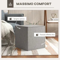 Poggiapiedi Quadrato 2 in 1 con Rivestimento Rimovibile in Tessuto Effetto Lino, 41x41x41 cm, Grigio Chiaro