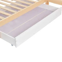 Letto per bambini a forma di casetta con cassetti e scaffali, senza materasso, 90x200 cm + 140x70 cm,naturale