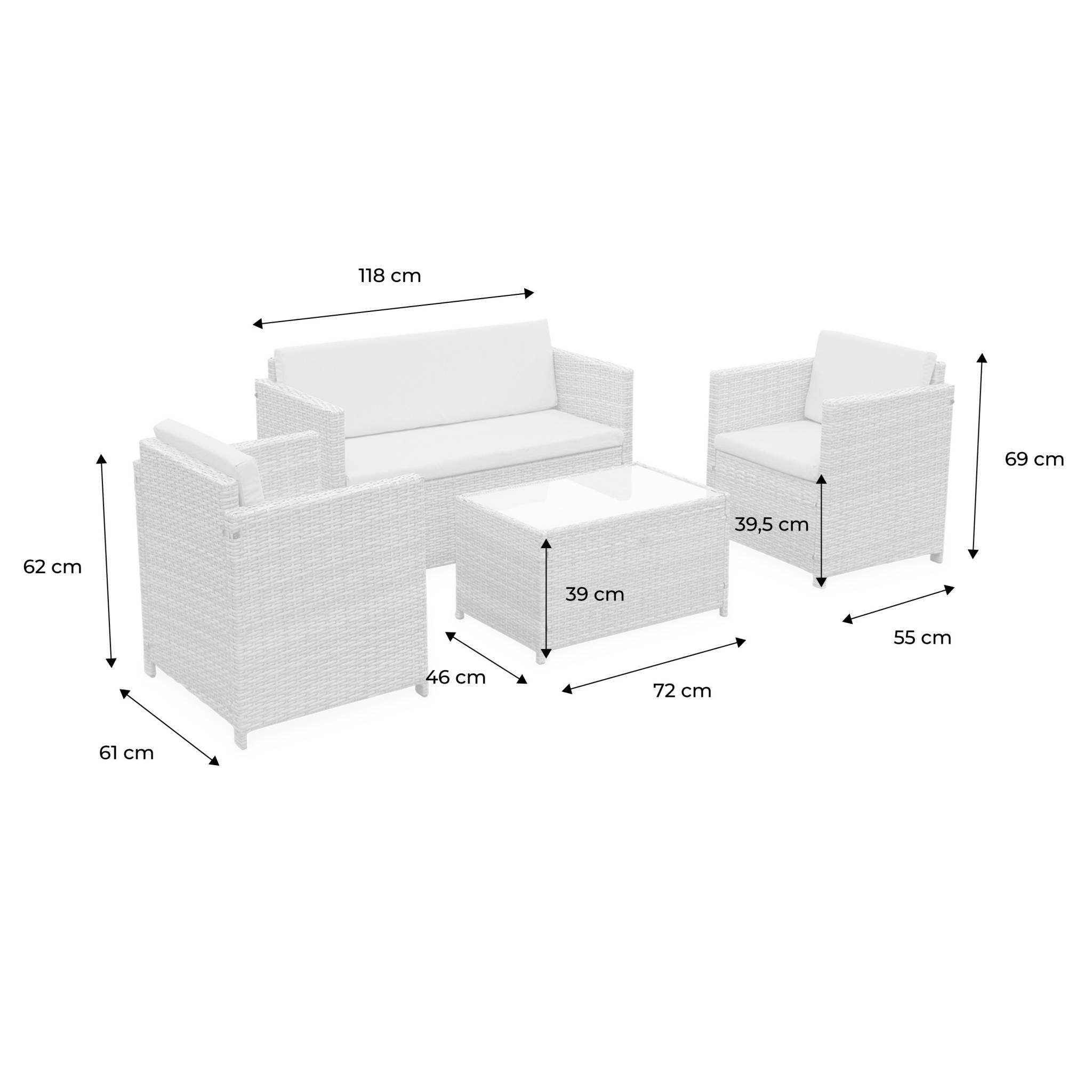Salotto da giardino in resina intrecciata, 4 posti, marrone naturale
