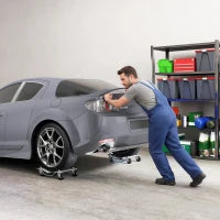 DURHAND Set di 2 Carrelli Sposta Auto in Metallo Antiscivolo con Ruote Girevoli e Bloccabili, Argento