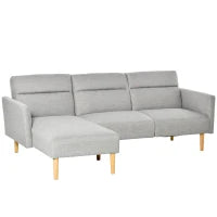 Divano Letto 3 Posti, Divano Angolare in Tessuto Grigio con Schienale Regolabile, Stile Scandinavo, 207x146x80cm
