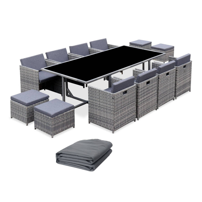 Tavolo da giardino in resina con 12 poltrone + copertura di