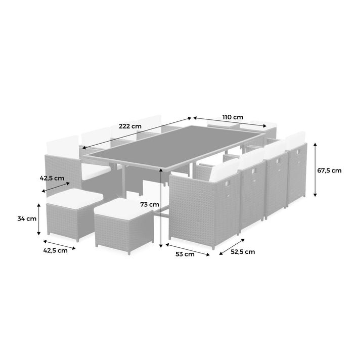 Tavolo da giardino in resina con 12 poltrone + copertura di