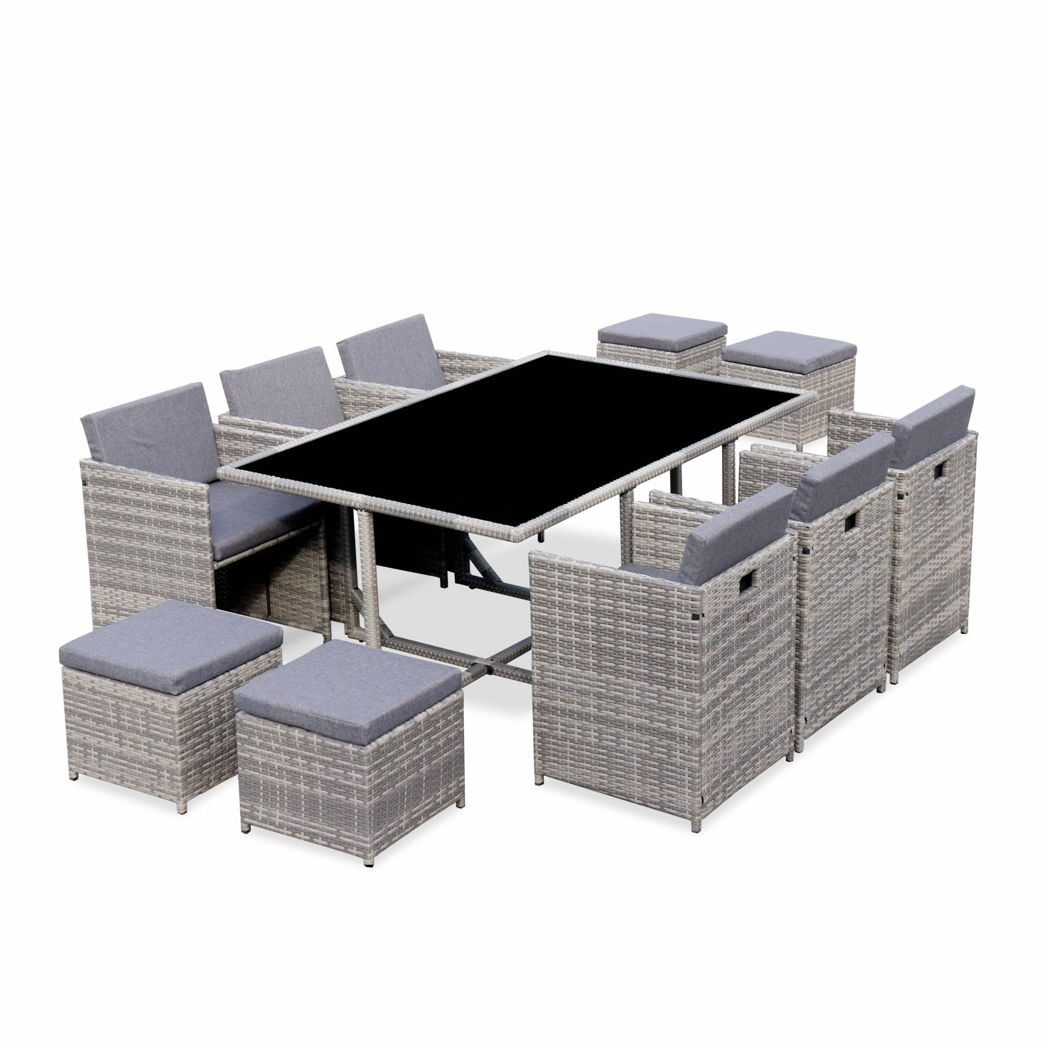 Set tavolo da giardino in resina intrecciata, 6-10 posti, scala di