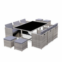 Set tavolo da giardino in resina intrecciata, 6-10 posti, scala di