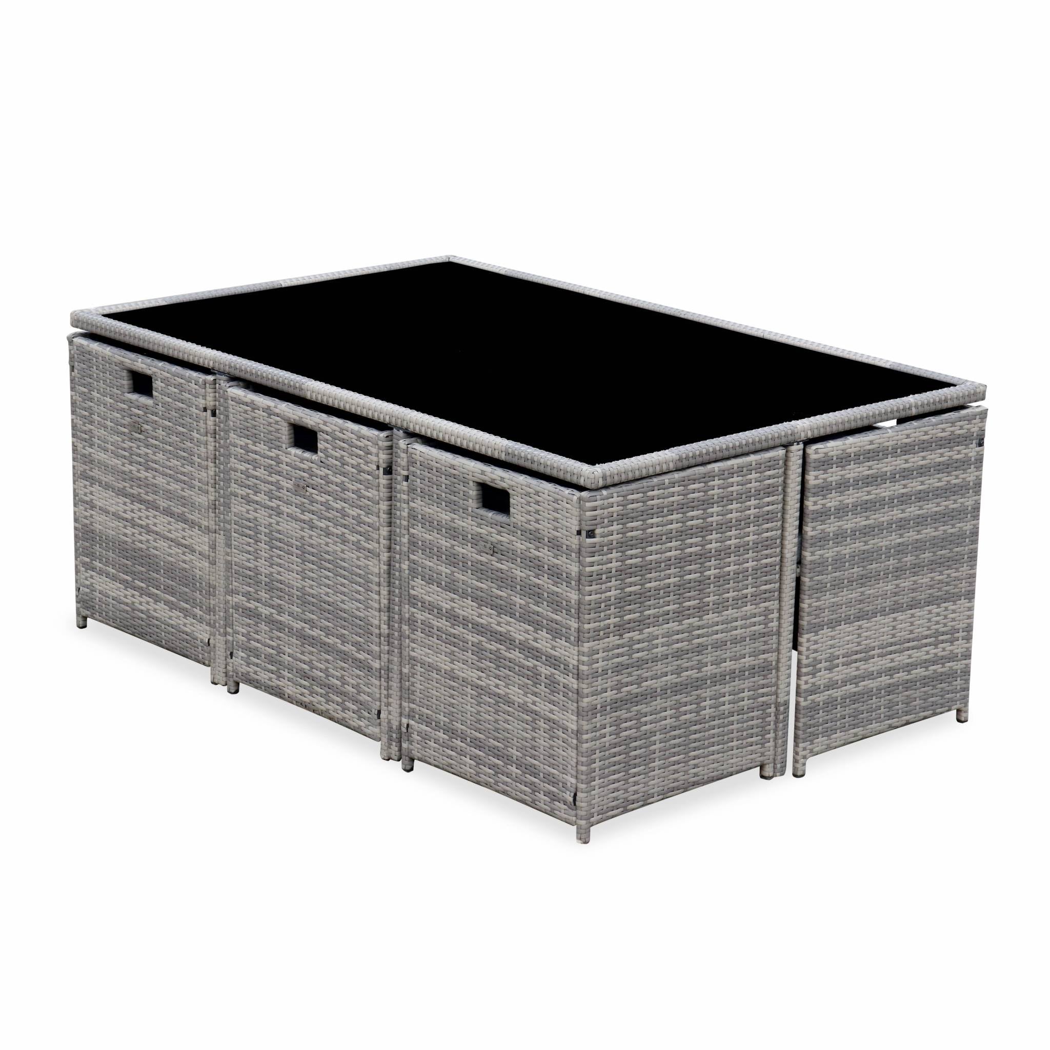 Set tavolo da giardino in resina intrecciata, 6-10 posti, scala di