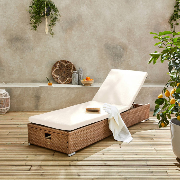 Lettino prendisole in resina intrecciata di poliestere, multi