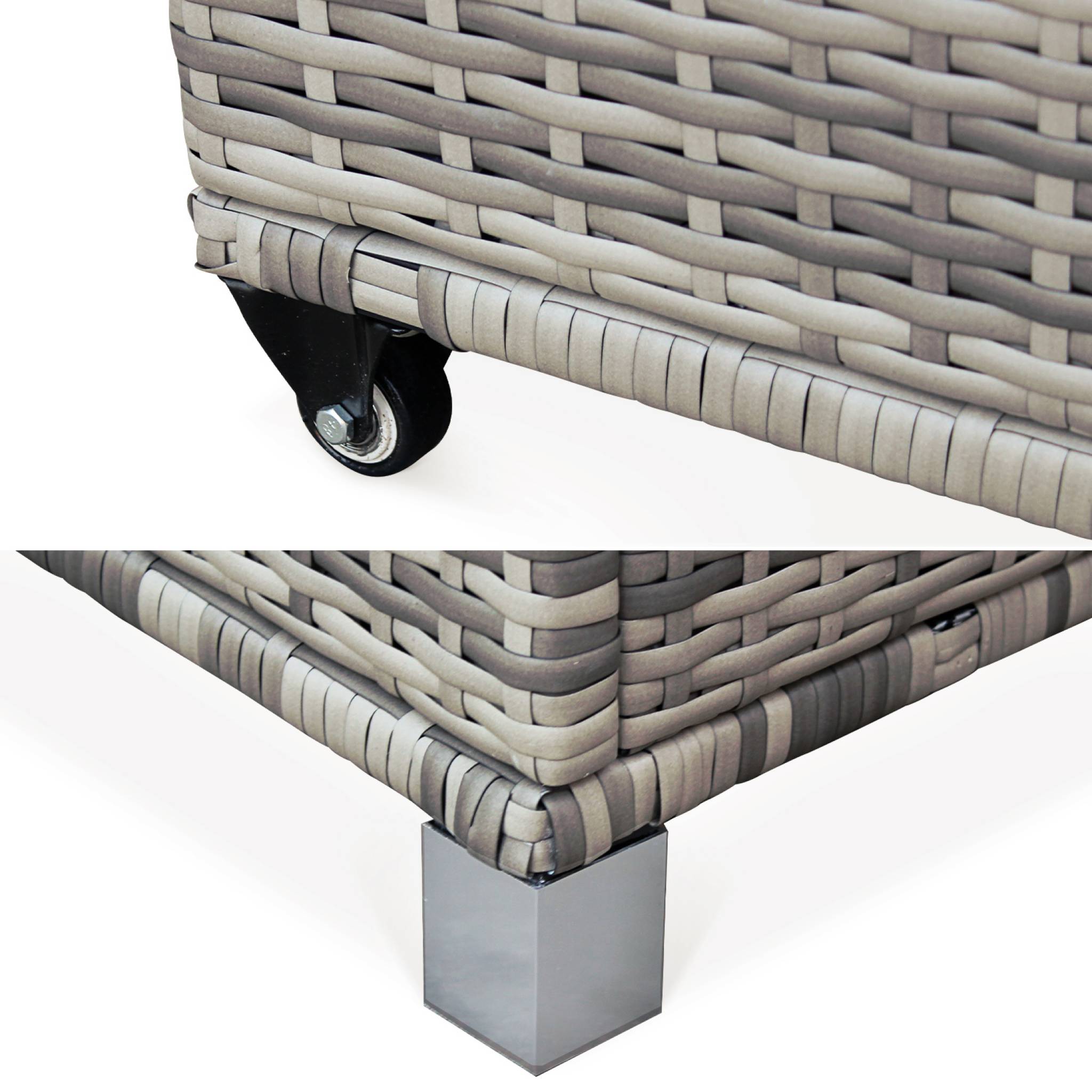 Baule da giardino in resina intrecciata con rotelle e fodera interna,