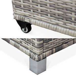 Baule da giardino in resina intrecciata con rotelle e fodera interna,