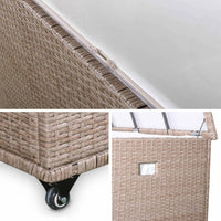 Baule da giardino in resina intrecciata con rotelle e fodera interna,