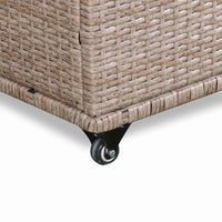 Baule da giardino in resina intrecciata con rotelle e fodera interna,