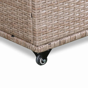 Baule da giardino in resina intrecciata con rotelle e fodera interna,