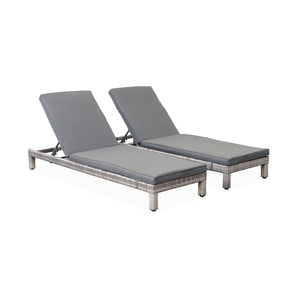 Set di 2 lettini prendisole in resina intrecciata, scala di grigi