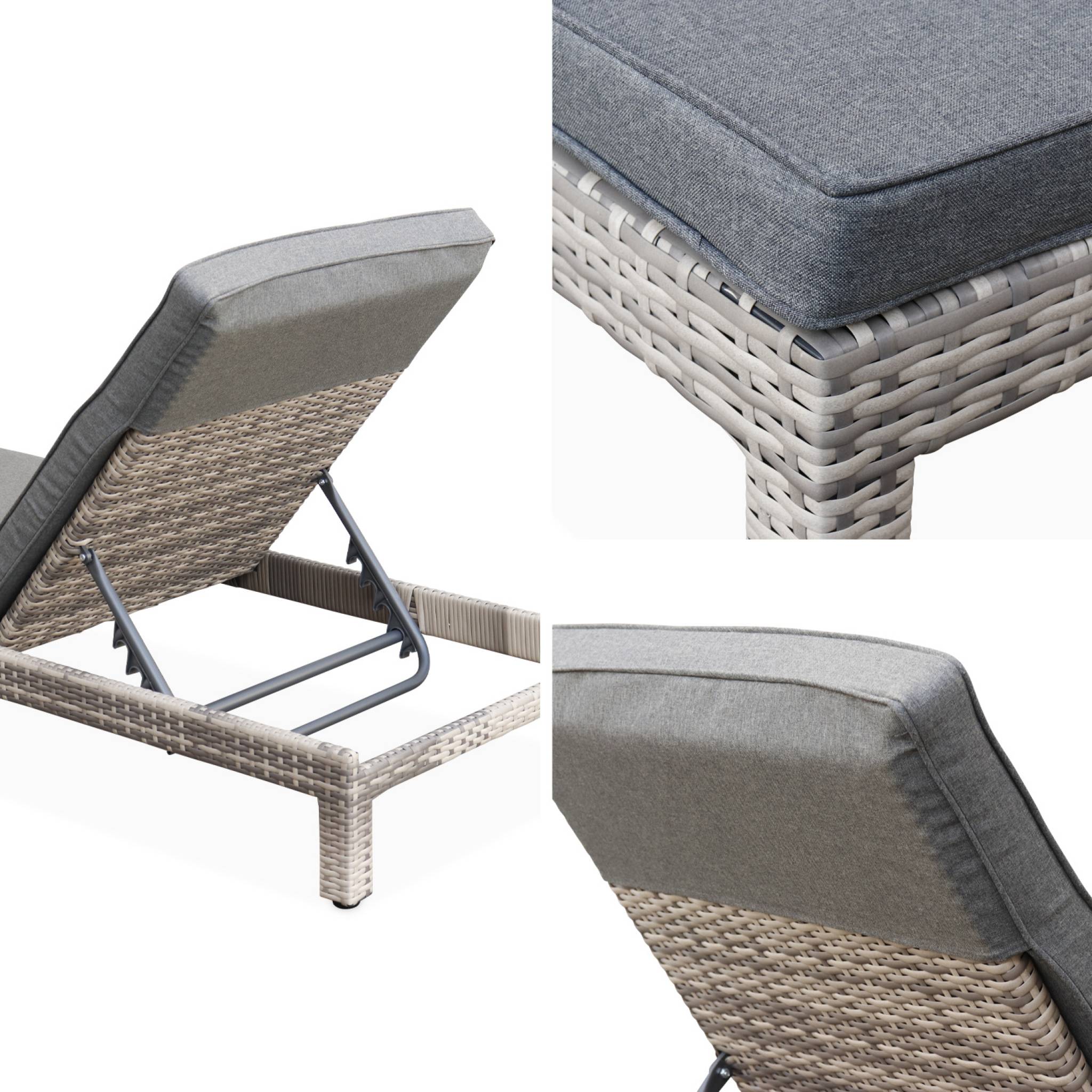Set di 2 lettini prendisole in resina intrecciata, scala di grigi