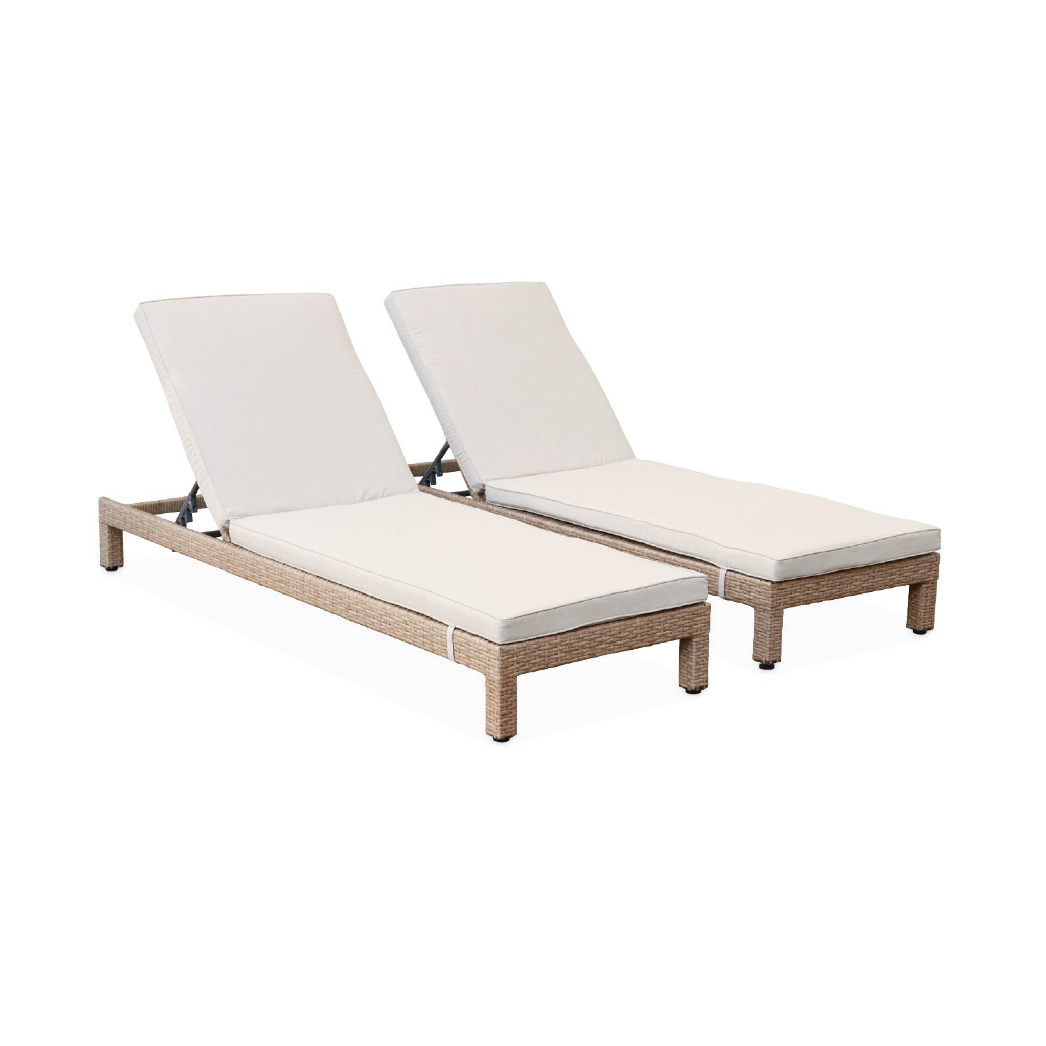 Set di 2 lettini prendisole in resina intrecciata, marrone naturale