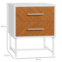Comodino Moderno a 2 Cassetti in Metallo e Legno 40x39x48cm Marrone e Bianco
