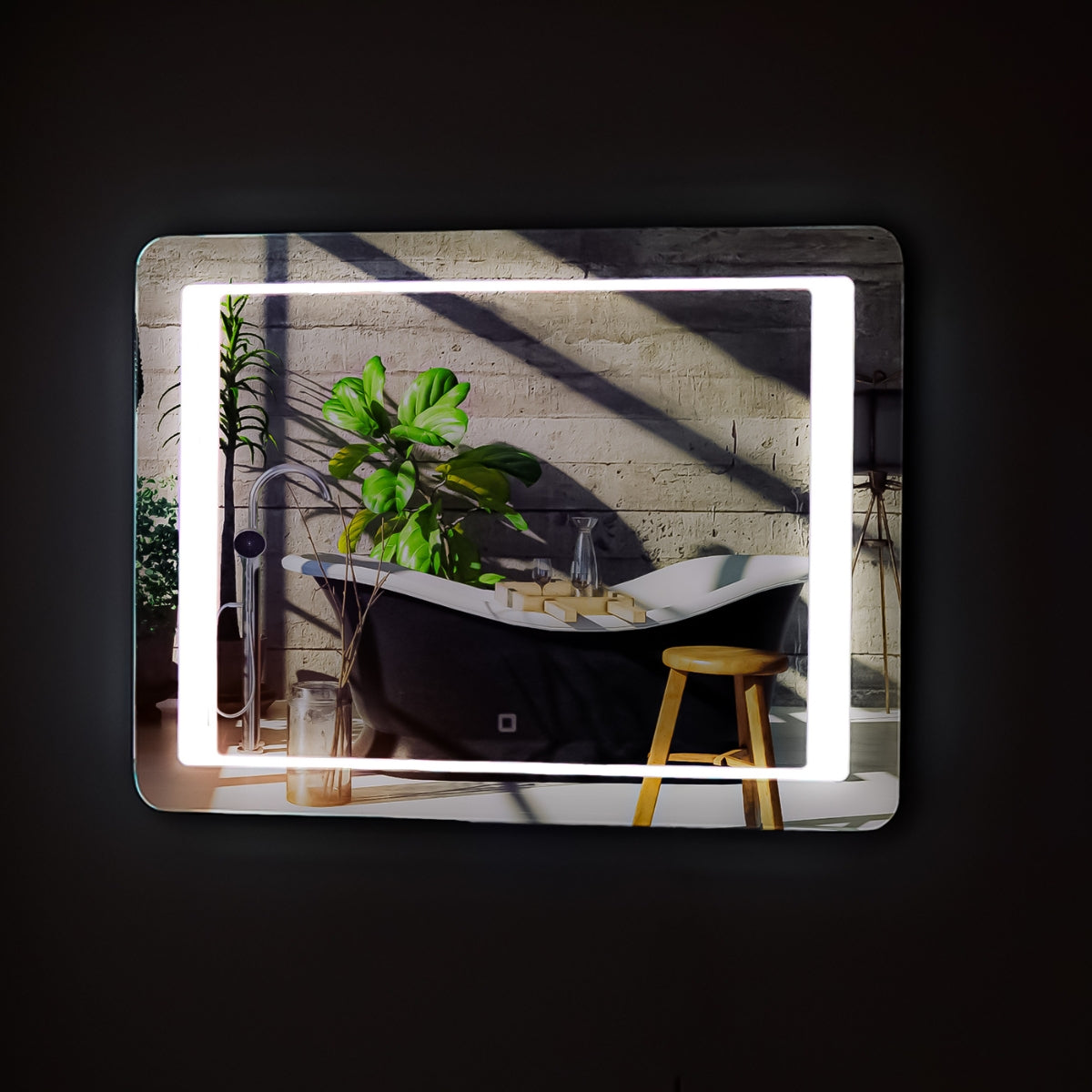 Specchio 5 mm rettangolare cornice led interruttore touch alluminio mdf *** misure 100x80 cm, tonalità dimmerabile 2...