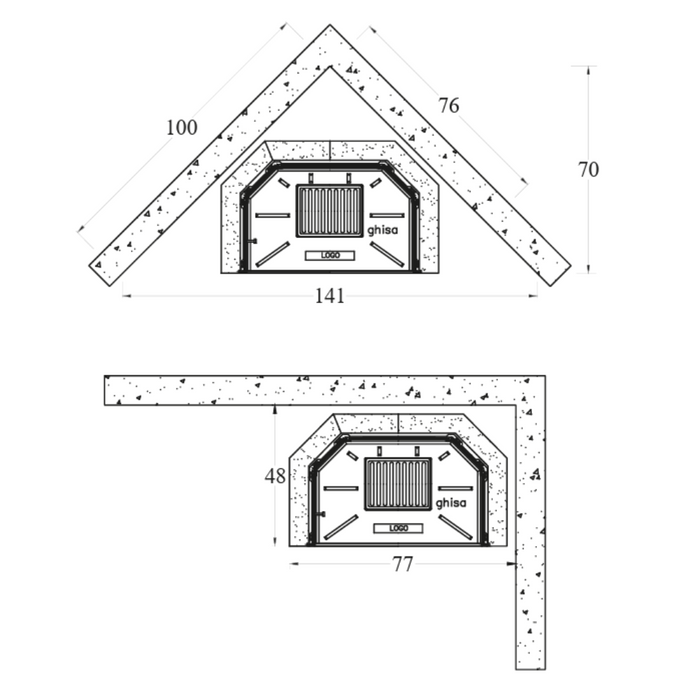 Camino a legna prefabbricato in ghisa con focolare aperto m80tgh riscaldamento