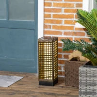 Lampada Solare da Giardino con Pannello di Ricarica, in Acciaio e Rattan, 15.5x15.5x46 cm, Nero e Marrone