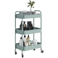 Carrello da Cucina a 3 Livelli con Maniglie e 4 Rotelle, in Acciaio, 45x30.6x79 cm, Azzurro