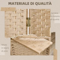 Paravento da Interno a 4 Pannelli Pieghevole con Mensole 160x170 cm, Colore Naturale