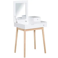 Camerino Design Scandinavo Tavola Da Trucco Multi-rangements Miroir Pieghevole 60L x 50l x 86H cm Pino E MDF Bianco