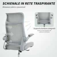 Sedia da Ufficio Ergonomica con Braccioli Regolabili, Schienale a Rete e Poggiatesta, Grigio