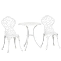 Set da Giardino 3 Pezzi in Alluminio Bianco, 2 Sedie da Esterno 45x42x85.5 cm e Tavolino Rotondo Ø61x66.5 cm
