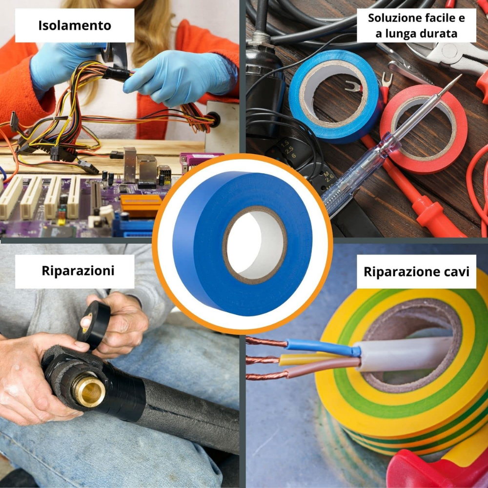Kit nastro isolante in pvc autoestinguente multicolore per impianti sicuri *** colore blu, dimensioni 15 mm x 10 mt x...