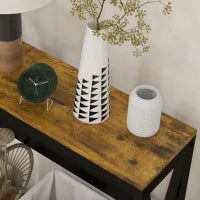 Consolle da Ingresso Stile Industriale con Prese di Corrente e USB, Legno e Acciaio, 100x24x75cm, Marrone