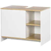 kleankin Mobile Bagno Sottolavabo con Armadietto e 2 Mensole in Legno, 77x45x60 cm, Bianco e Legno