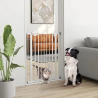 Cancelletto per Cani con Porta Piccola, Montaggio a Pressione e Chiusura Automatica, 74-80x91.4cm, Bianco