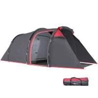 Tenda da Campeggio 2-4 Posti con Vestibolo e Porte con Cerniera, 426x206x154cm Grigio