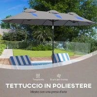 Ombrellone Doppio Inclinabile a 45° con Manovella e Prese d'Aria, in Acciaio e Poliestere, 285x147x227 cm, Grigio