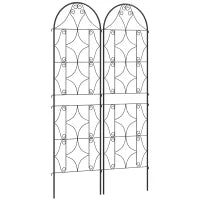 Support per Piante Rampicanti con Motivo, Set di 2 Tralicci da Giardino per Viti, Fiori, Verdure, in Metallo, 50 x 180 cm, Nero