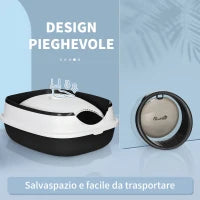 Lettiera per Gatti Chiusa con Coperchio, Paletta e Deodorante, Design Pieghevole, 52x41x38 cm, Bianca e Nera
