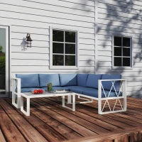 Salotto da Giardino Angolare con Poltrona Reclinabile, 2 Divanetti con Cuscini e Tavolino, Grigio