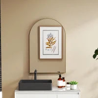 Specchio da Parete Arrotondato, Specchio da Bagno con Cornice in Lega di Alluminio, per Camera, Soggiorno, Ingresso, 60 × 90 cm, Oro