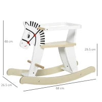 Cavallo a Dondolo Classico in Legno per Bambini 1-3 Anni con Bordo, Maniglie e Poggiapiedi, 68x26.5x48cm, Bianco